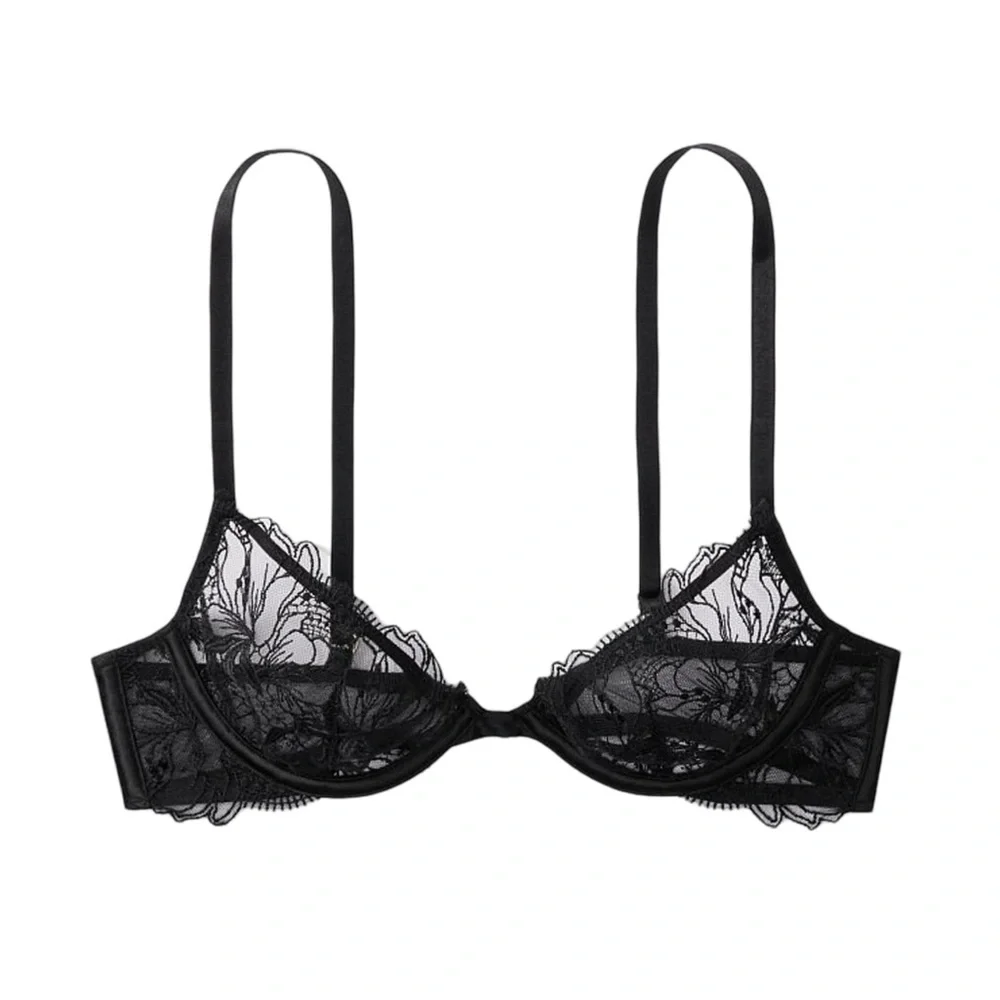 Victoria’s Secret Very Sexy Black Embroidered Unlined Demi Bra | Size 38DD / 38E - Picture 3 of 11